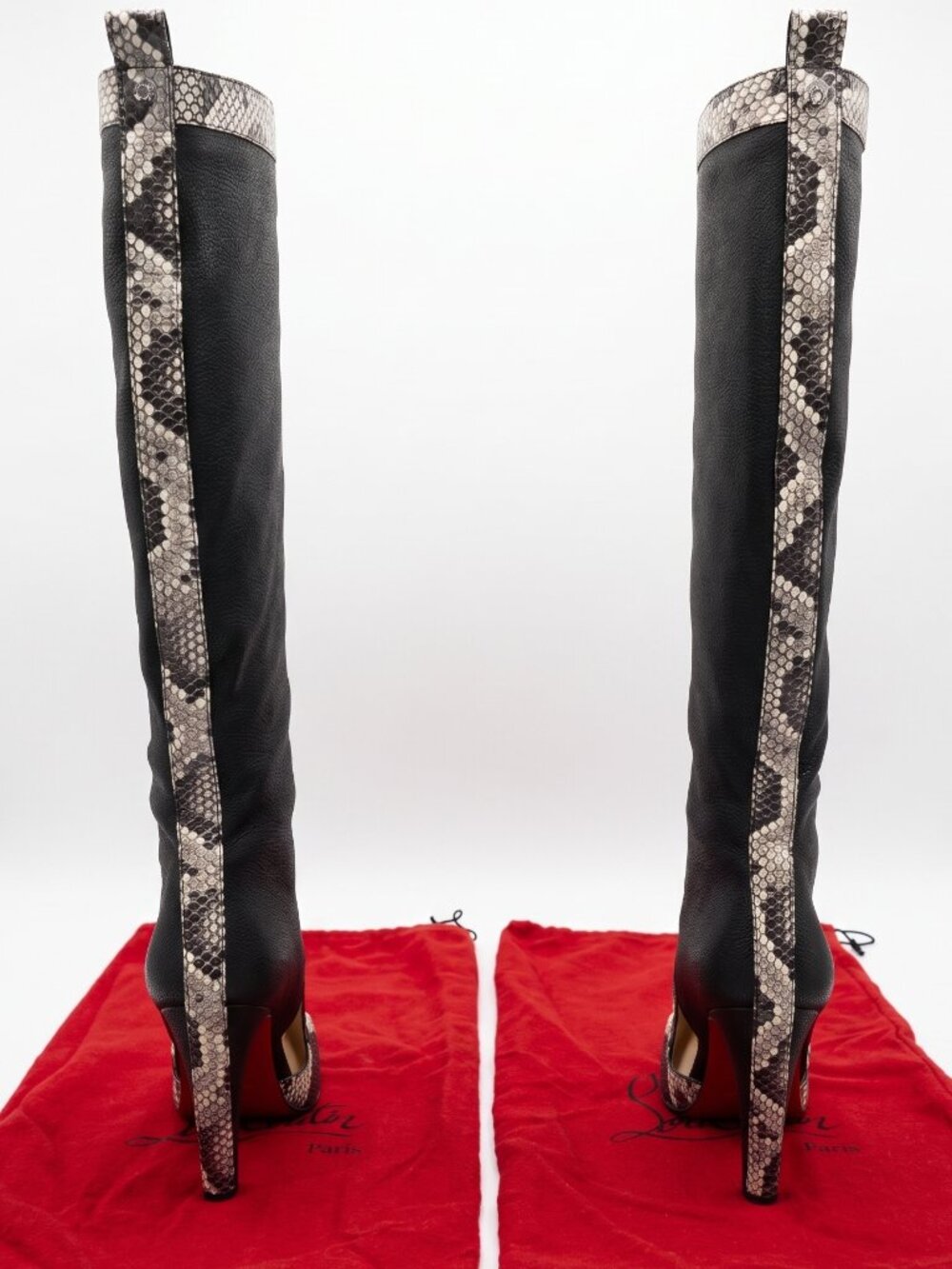 Christian Louboutin Knee High Platform Boots Python Trim Red Bottom Heels Size 7 - Picture 4 of 4